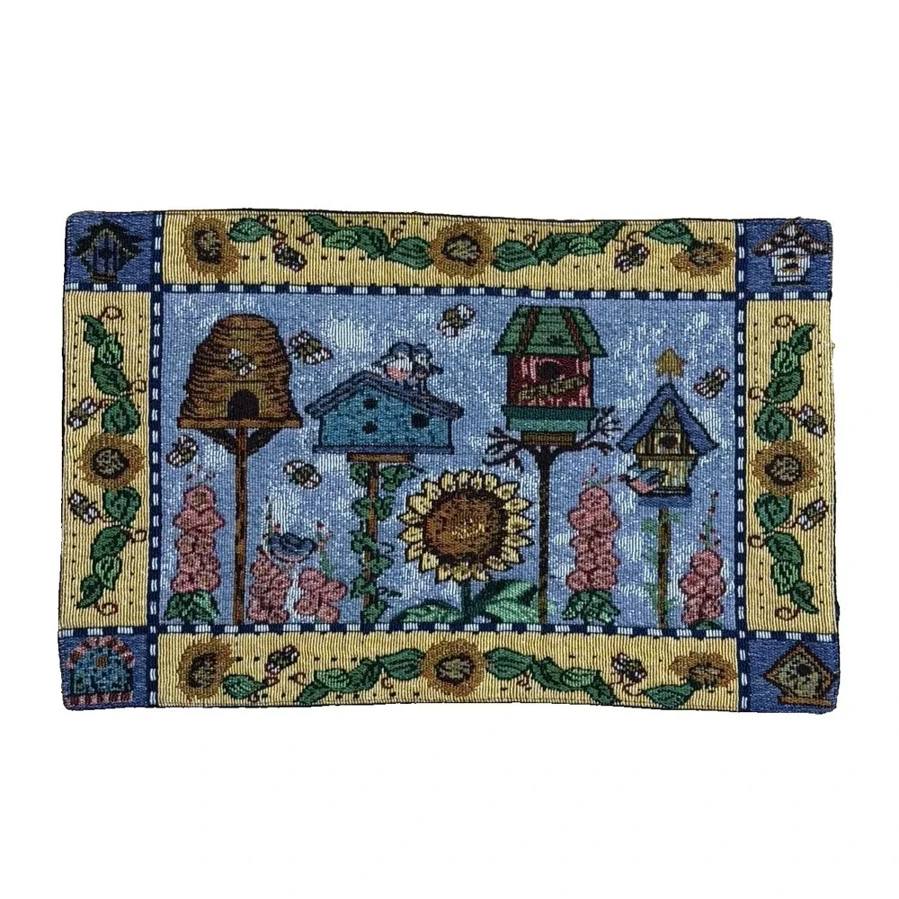 Set of 4 Vintage Tapestry Birdhouse Bee Placemats Cottagecore Farmhouse‎ Whimsy